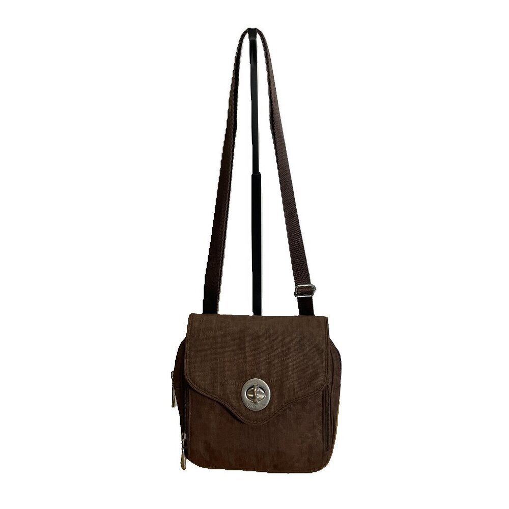 Baggallini Brown Animal Print Kensington Nylon Twist Lock Purse Crossbody Travel